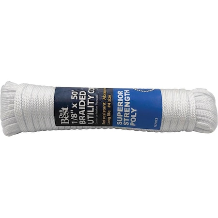 All-Source 1/8 In. x 50 Ft. White Braided Polypropylene Paracord 767093